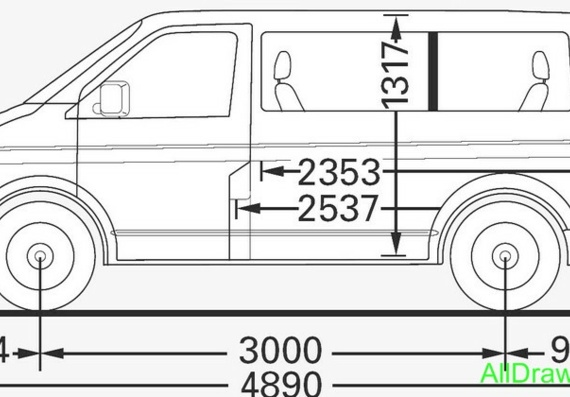 Volkswagen Transporter T5 (Фольцваген Транспортер Т5) - чертежи (рисунки) автомобиля
